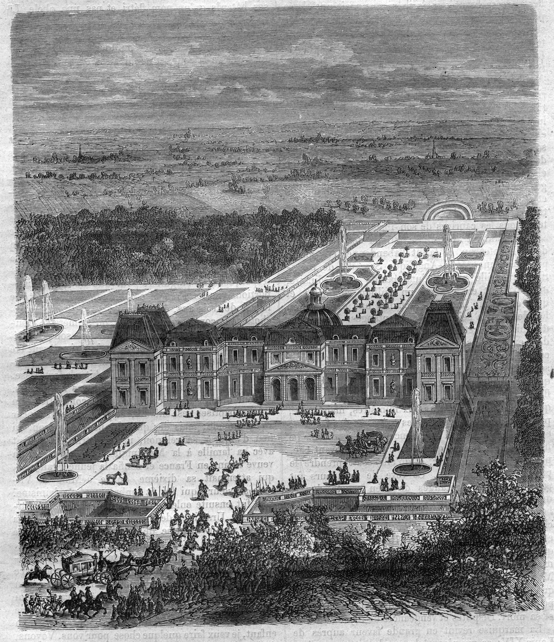 Château de Vaux-le-Vicomte par Nicolas Fouquet (1615-1680), vicomte de Melun et de Vaux, surintendant des finances de Louis XIV. Gravure dans "Histoire des Papes-Rois-Reines et Empereurs à travers les siècles" par Maurice Lachatre - French School