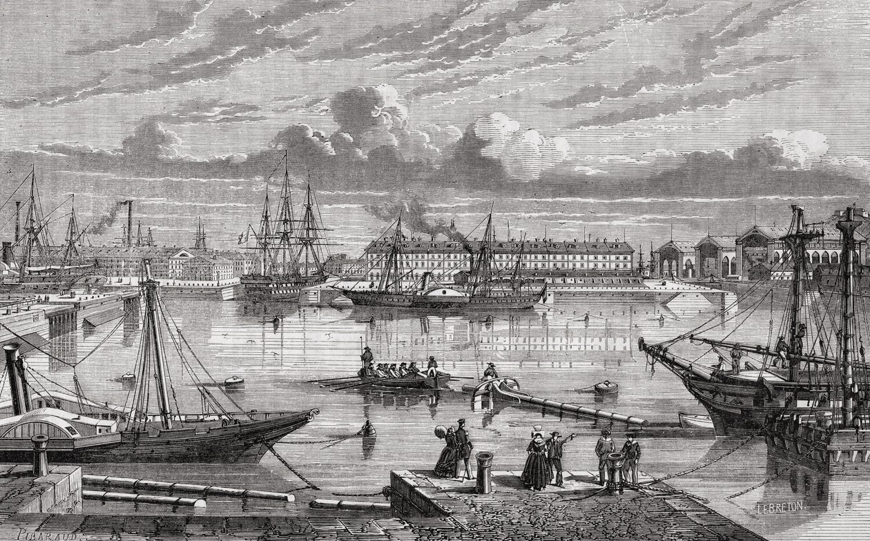 Cherbourg au XVIIIe siècle, gravé par Le Breton d