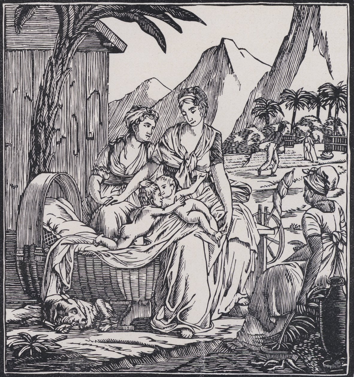 Enfance de Paul et Virginie, scène du roman Paul et Virginie de Jacques-Henri Bernardin de Saint-Pierre (litho) - French School