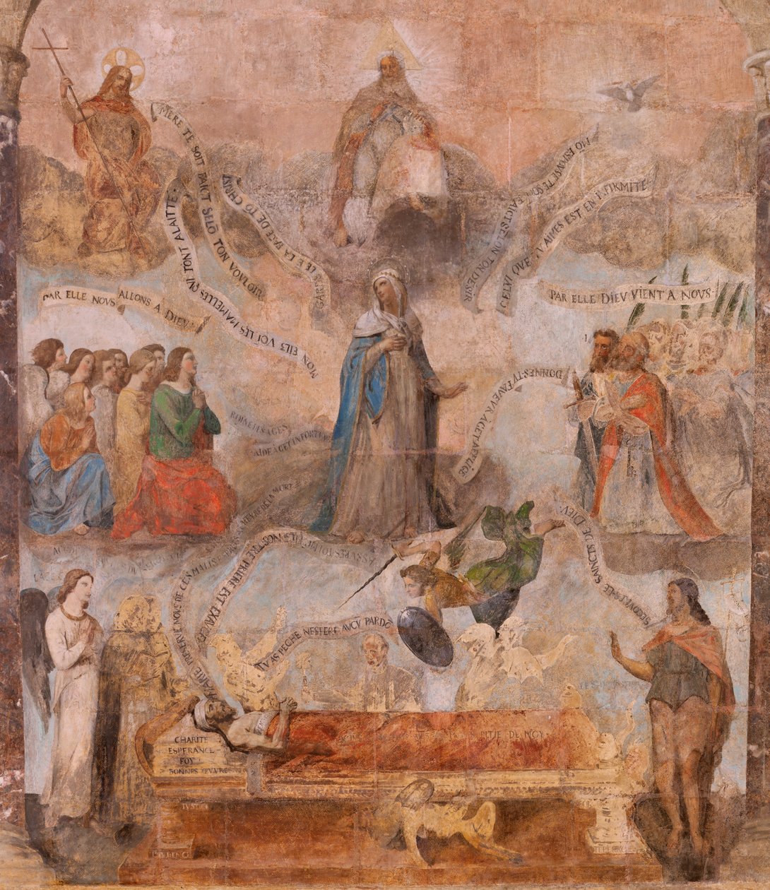 Église (Église Saint-Jean-Baptiste). Intérieur. Chapelle Saint-Fursy. Peintures murales. La glorification de Marie (fresque dite de la bonne mort). Début 17ème siècle - French School