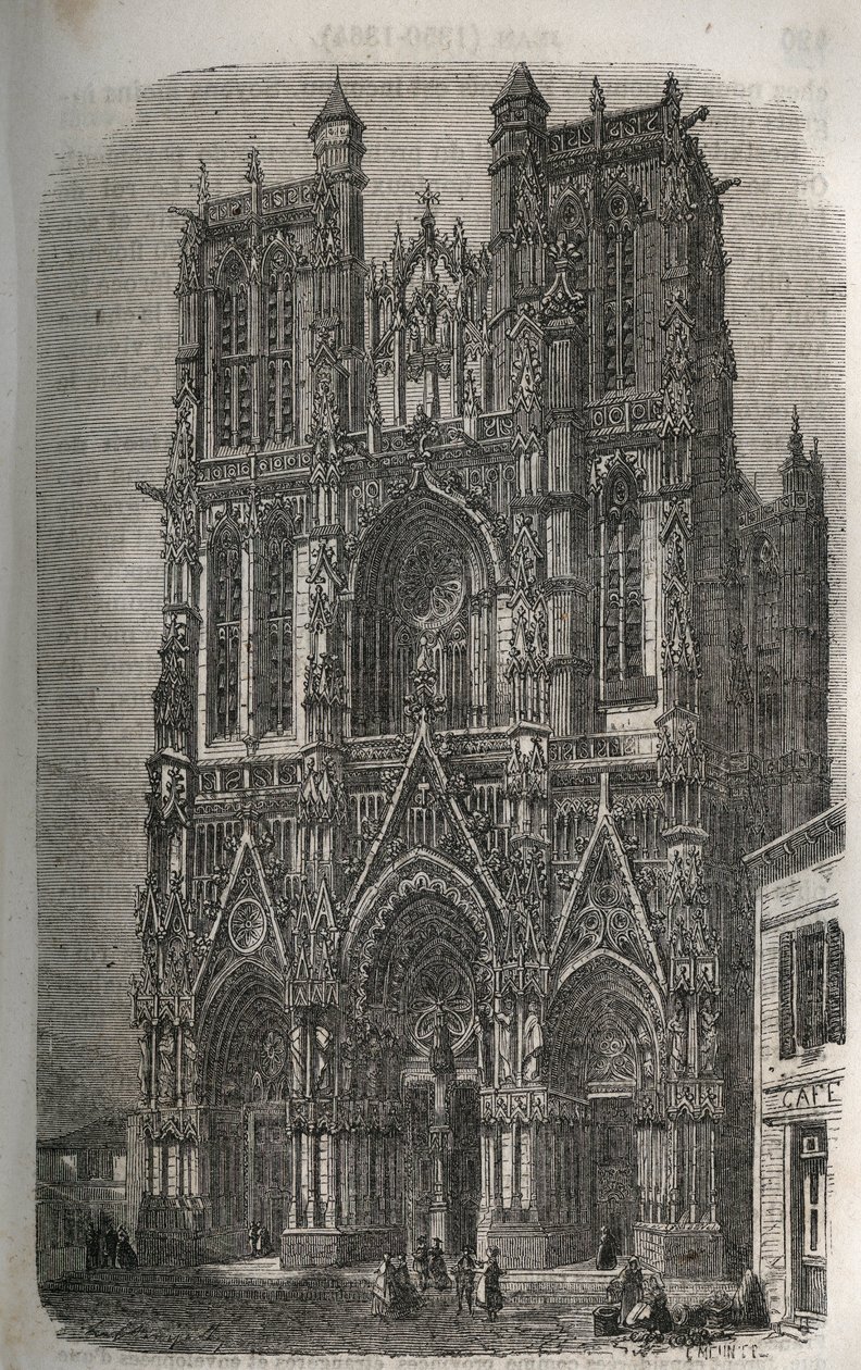 Église Saint-Vulfran ancienne collégiale à Abbeville dans le département de la Somme en France - gravure dans « Histoire de France » par Victor Duruy (1811-1894) - 1882 - French School