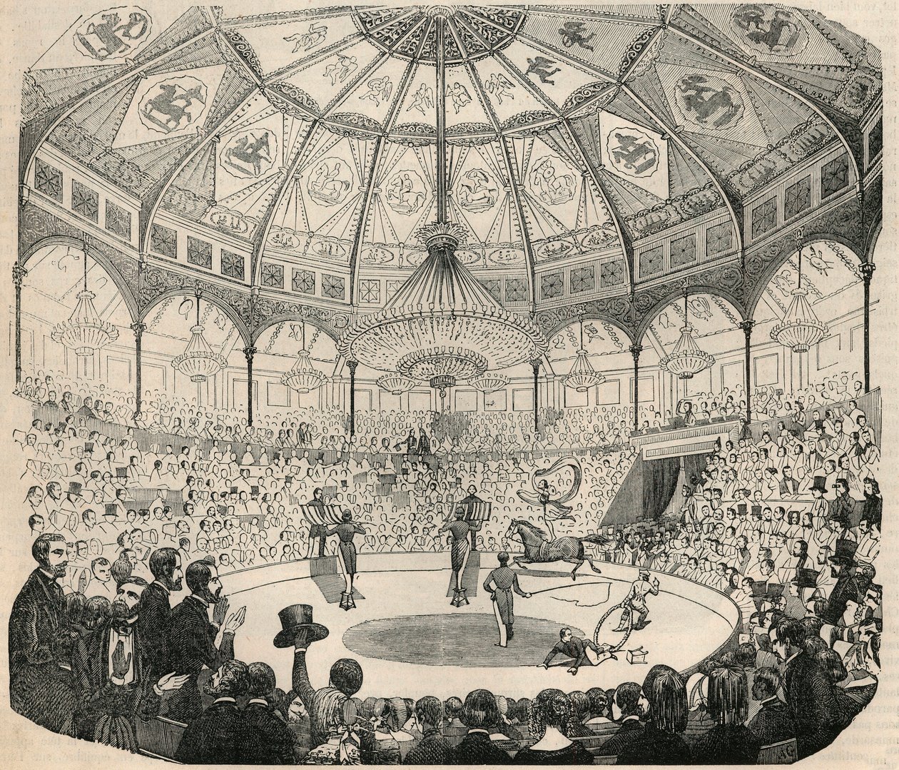 Cirque national des Champs-Élysées au XIXe siècle - Gravure dans « Tableau-de-Paris » par Edmond Texier 1852 - French School