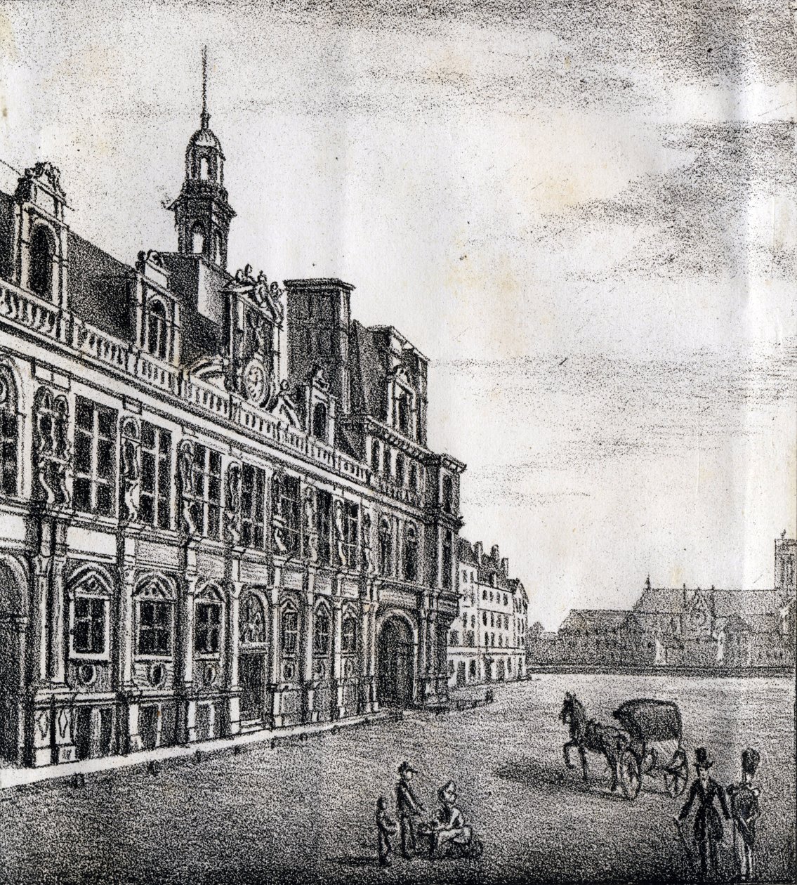 Hôtel de Ville - "Alphabet Pittoresque des Monuments de Paris" vers 1840 (gravure) - French School