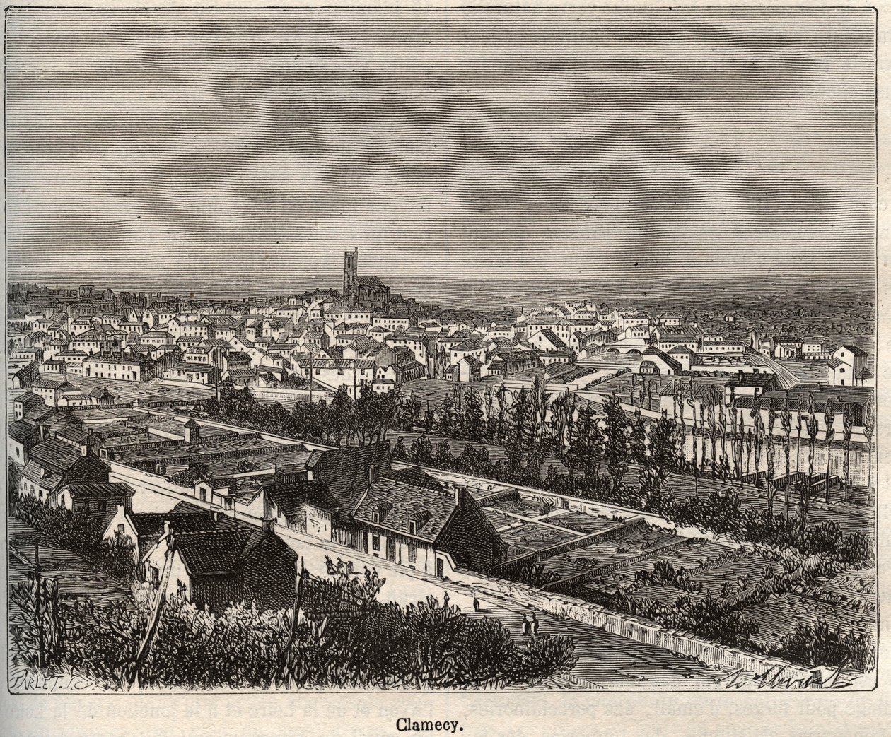Clamecy - Nièvre - Bourgogne - gravure dans "La France illustrée: géographie, histoire, administration statistique" par V.A. Malt-Brown. 1884 - French School