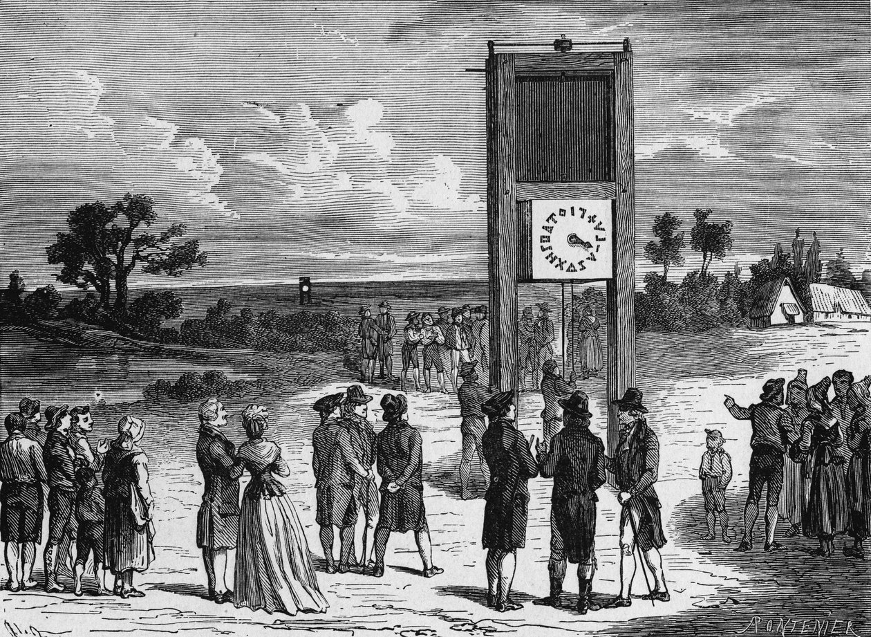 Claude Chappe expérimente son premier télégraphe aérien en 1793 - dans Album de la Science ; savants illustres ; Grandes découvertes 1896 - French School