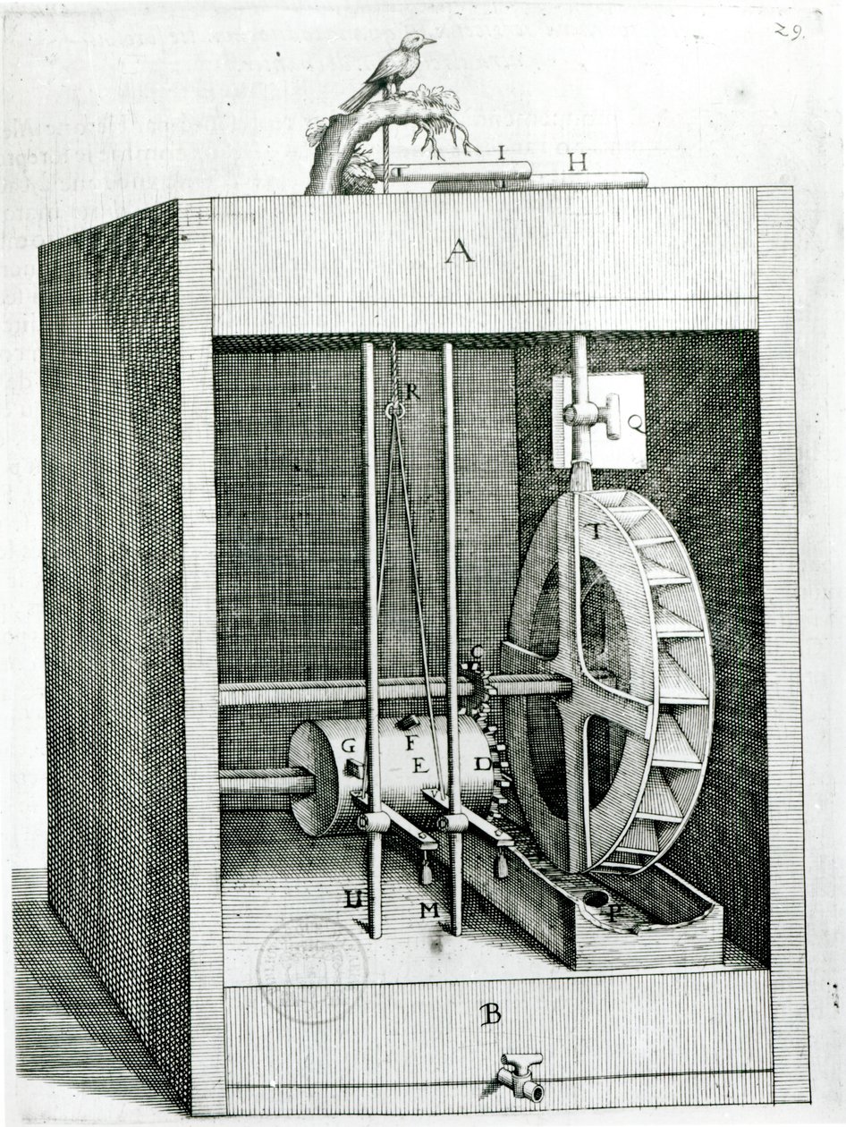 Oiseau mécanique, tiré de Les Raisons des Forces Mouvantes par Salomon de Caus (vers 1576-1626), 1615 - French School