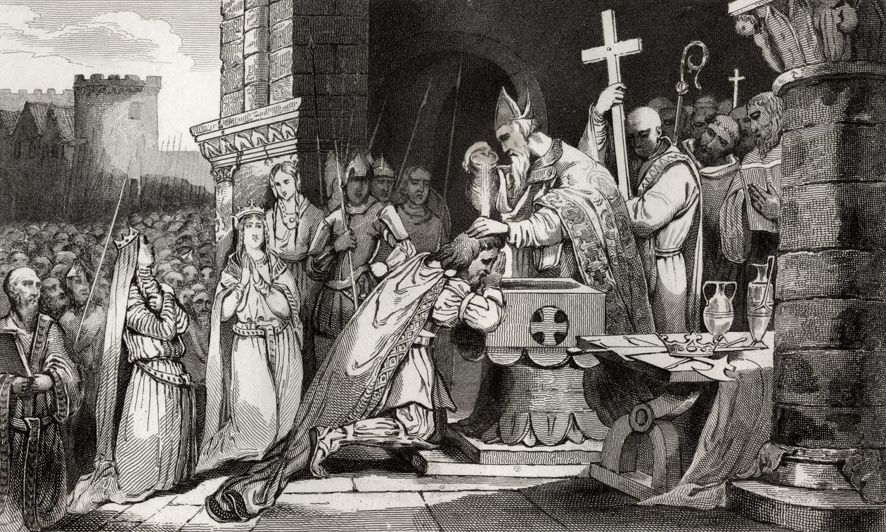 Clovis I (465-511) baptisé avec des hommes de son armée avant la bataille de Tolbiac, de 