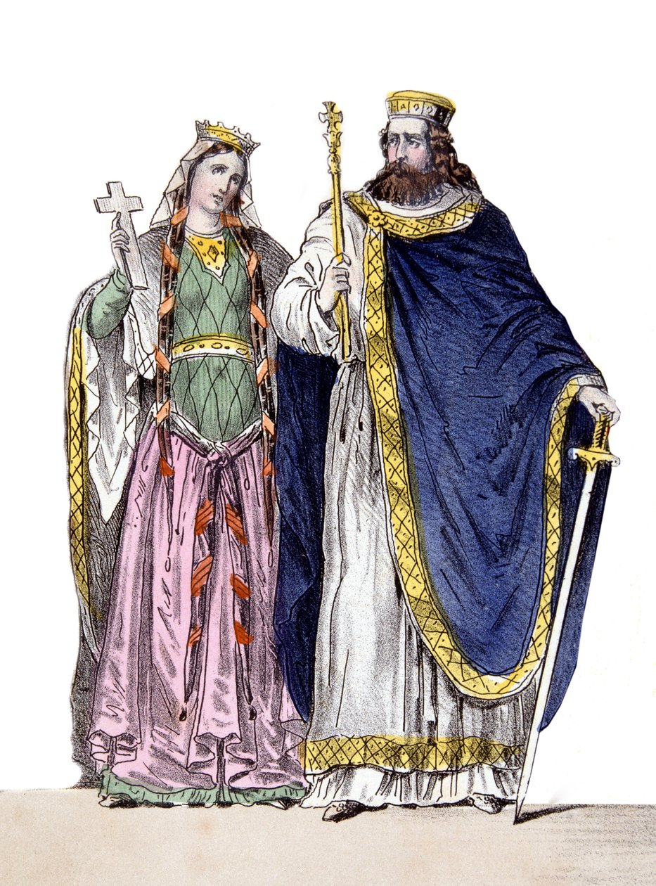 Clovis Ier et Clotilde dans "Rois et Reines de France", sd. 19ème siècle - French School