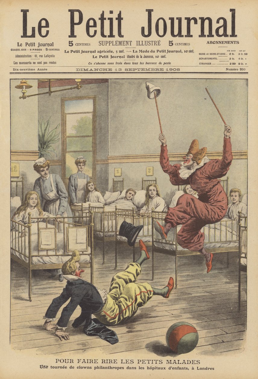 Clowns divertissant les enfants malades dans un hôpital à Londres (lithographie couleur) - French School