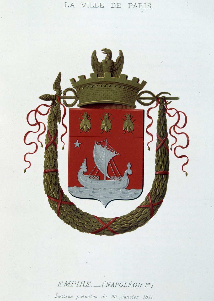 Armoiries de la Ville de Paris : Empire (Napoléon I) - Lettres Patentes datées du 29 janvier 1811 - dans "Armorial National de France", par H. Traversier, Paris - French School