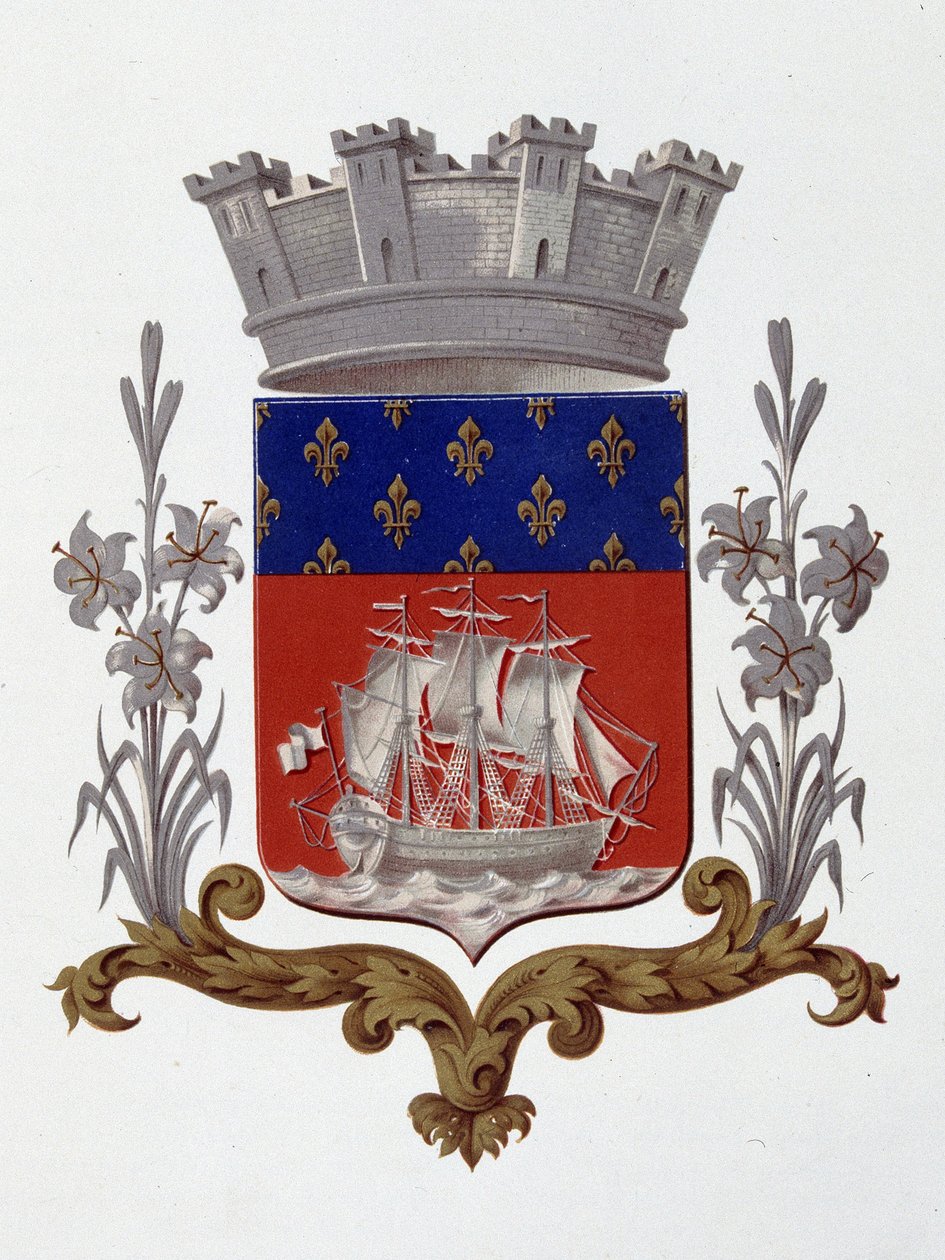 Armoiries de la Ville de Paris : Royauté (Louis XVIII et Charles X) - Lettres Patentes datées du 20 décembre 1917 - dans "Armorial National de France", par H. Traversier, Paris - French School