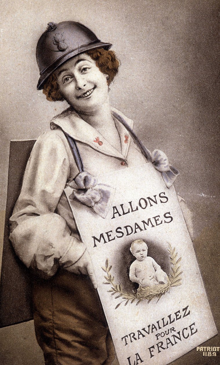Venez Mesdames, travaillez pour la France (incitation à la natalité), carte postale, sd. v. 1918 - French School