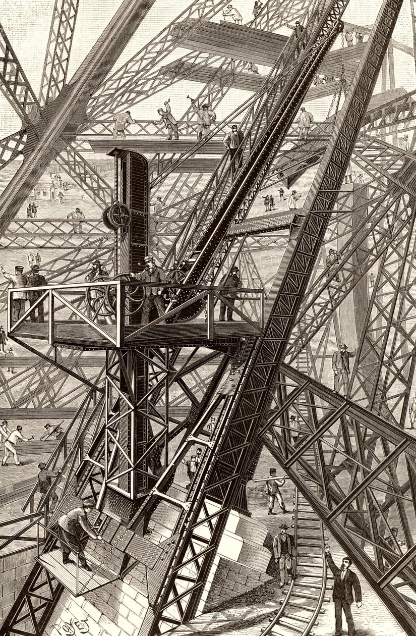 Construction de la tour Eiffel, Paris - French School