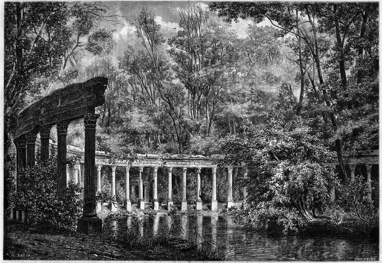 Colonnade corinthienne autour du bassin ovale dans le Parc de Monceau, Paris - French School