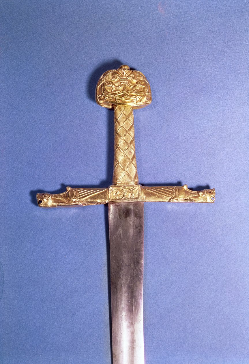 Épée de couronnement des rois de France, appartenant à Charlemagne (742-814) connue sous le nom de `Joyeuse (métal) - French School