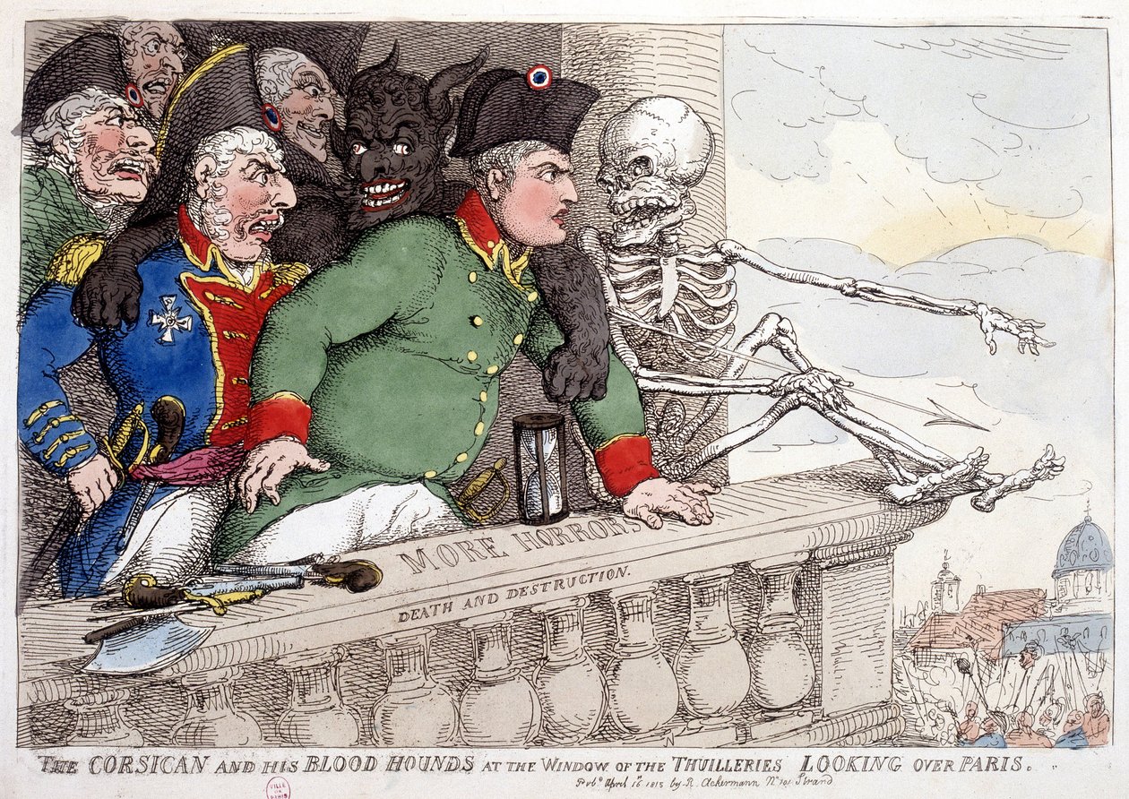La Corse et son regard sanguinaire sur Paris à travers la fenêtre des Tuileries - dans "Napoléon I", caricatures, collection factice, vers 1814-1815 - French School