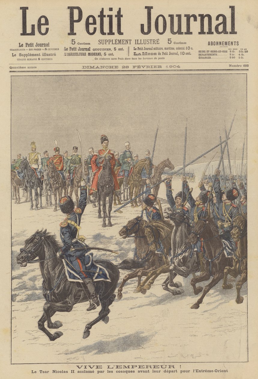 Cosaques acclamant le tsar Nicolas II avant son départ pour l