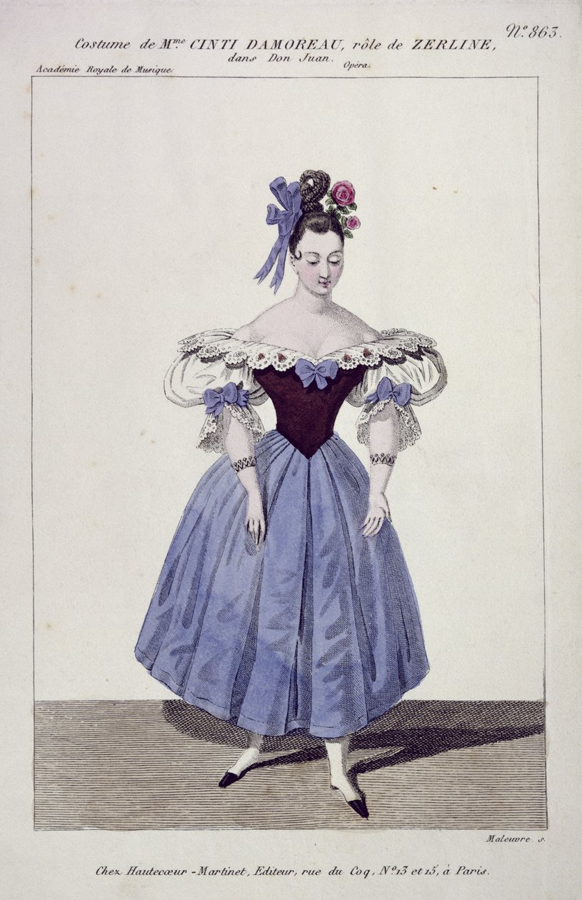 Costume pour Madame Cinti Damoreau dans le rôle de Zerlina dans Don Giovanni, gravé par Maleuvre, imprimé par Hautecoeur-Martinet - French School