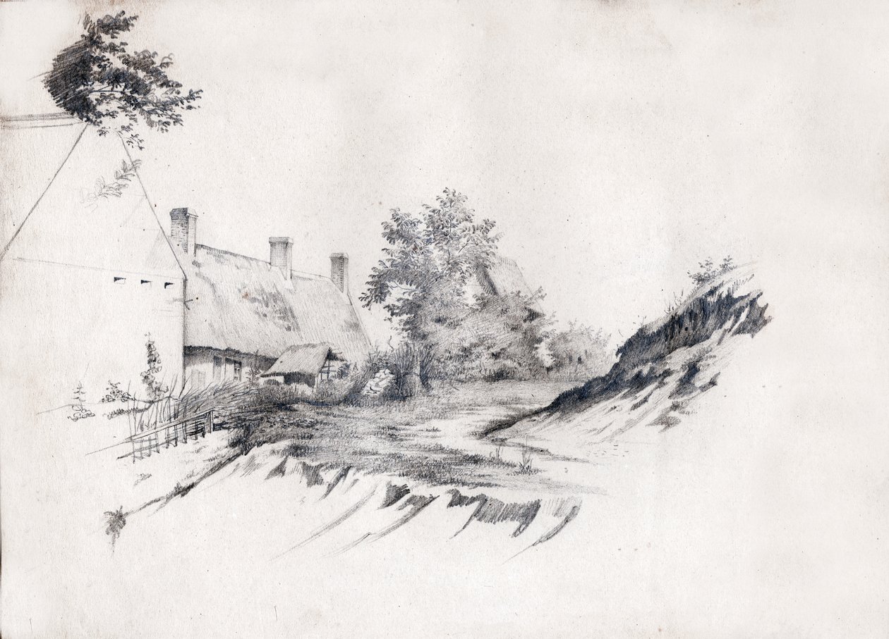 Cottage en France (dessin, vers 1850) - French School