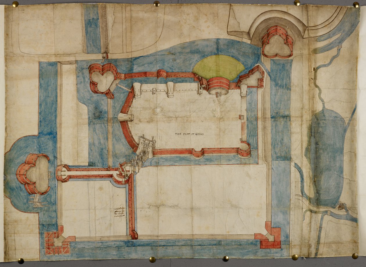 Cotton Augustus I ii 52, Plan coloré du château de Guînes vers 1540 (parchemin) - French School