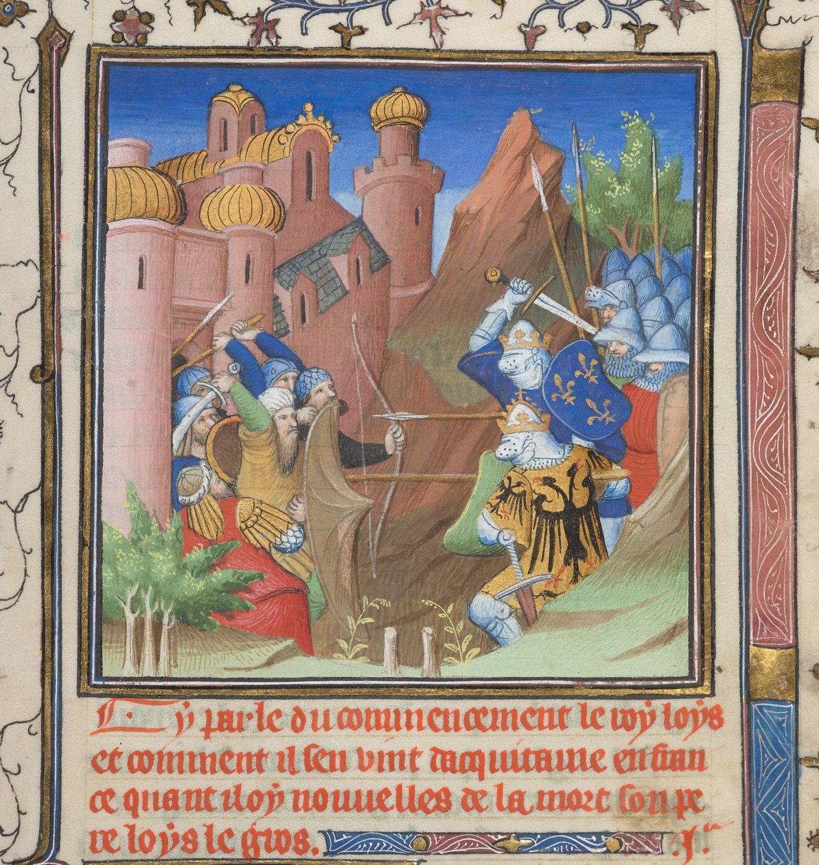 Bataille de Louis VII et de son père, de Grandes Chroniques de France - French School
