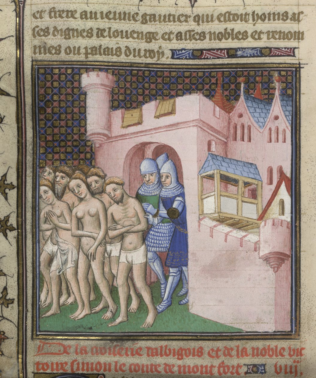 Cotton Nero E. II pt.2, f.20v Expulsion des Albigeois de Carcassonne en 1209, tiré des 