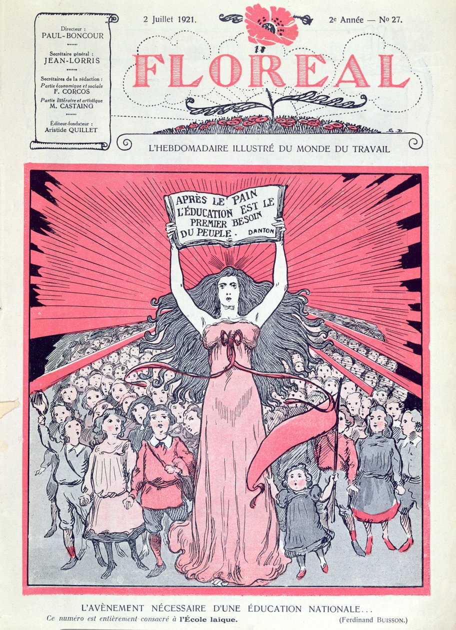Couverture du magazine Floreal célébrant le quarantième anniversaire des Écoles Laïques en France, 2 juillet 1921 - French School