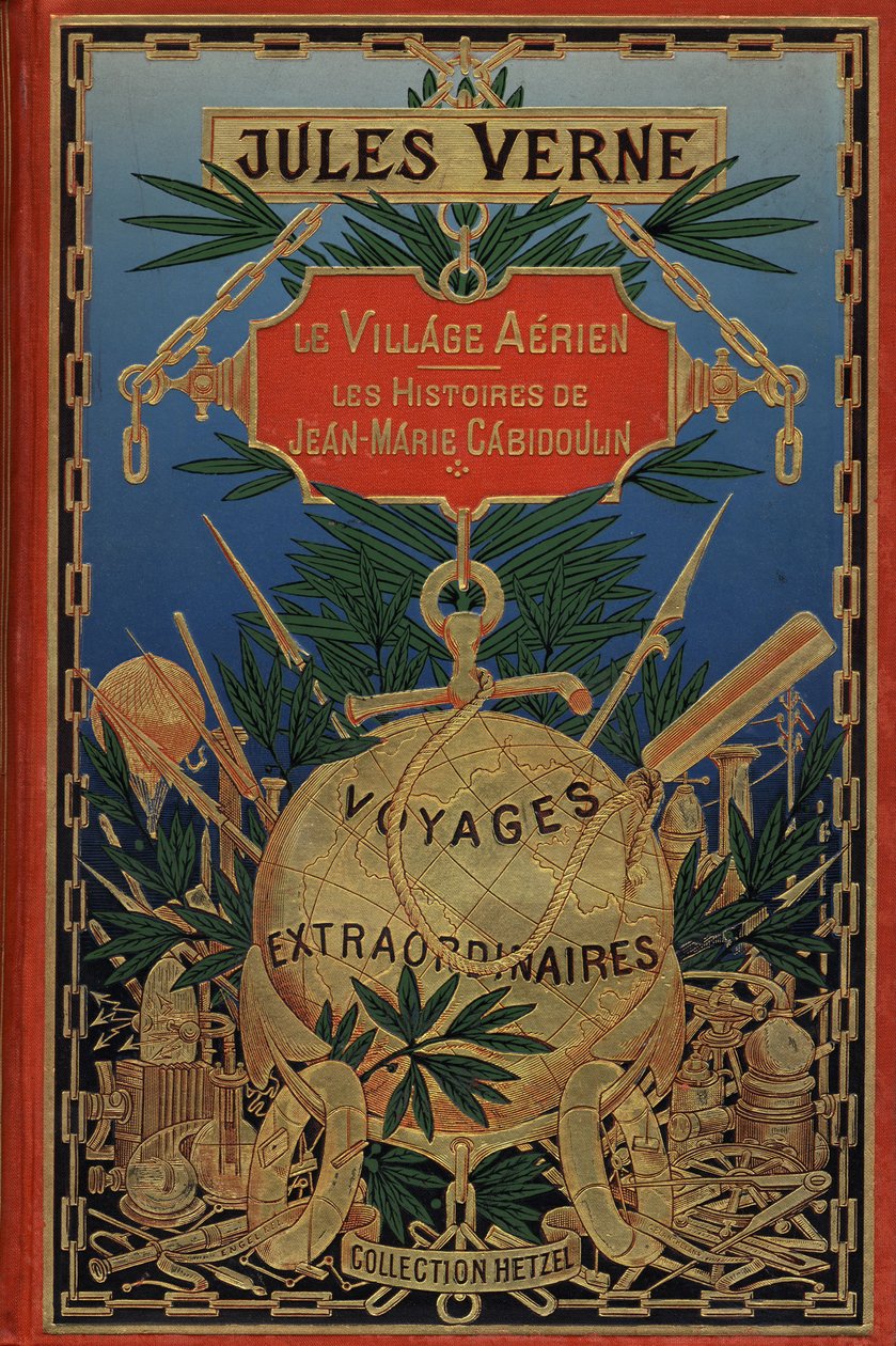 Couverture du livre "Le Village Aérien" de 1901 par Jules Verne (impression) - French School