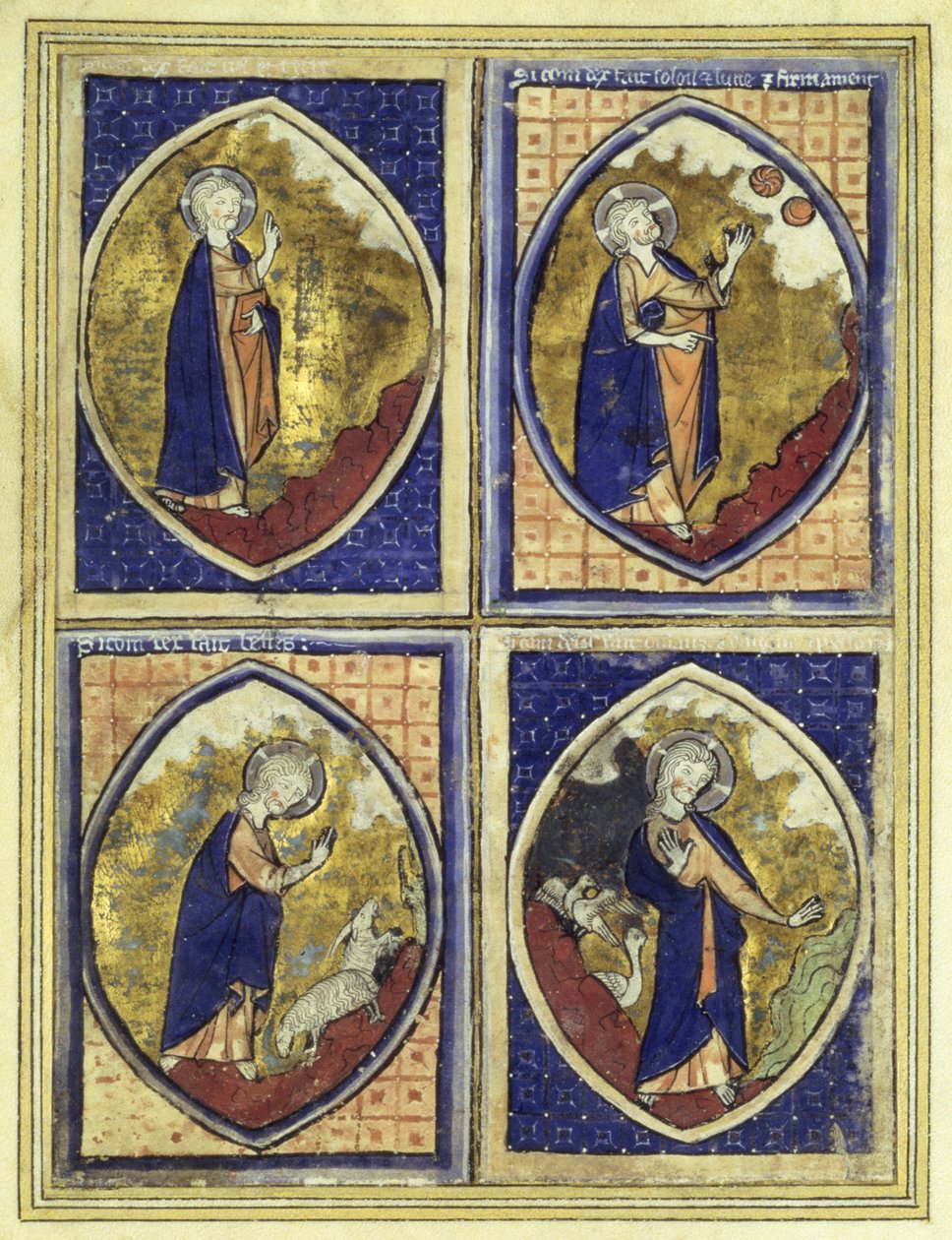 Création du firmament, création du soleil et de la lune, création des animaux, création des oiseaux, fin du XIIIe siècle - French School