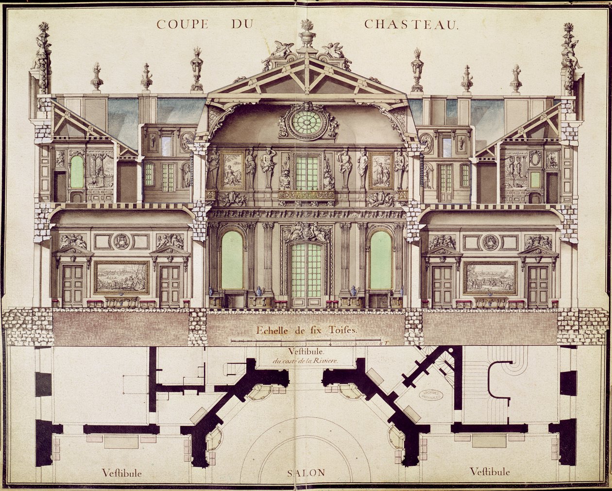 Plan en coupe du Château de Marly, 1714 - French School