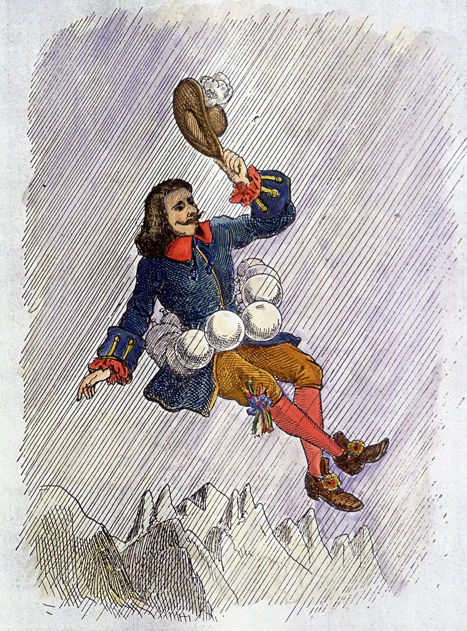 Cyrano de Bergerac enlevé par ses fioles, illustration du roman de Cyrano de Bergerac : "L