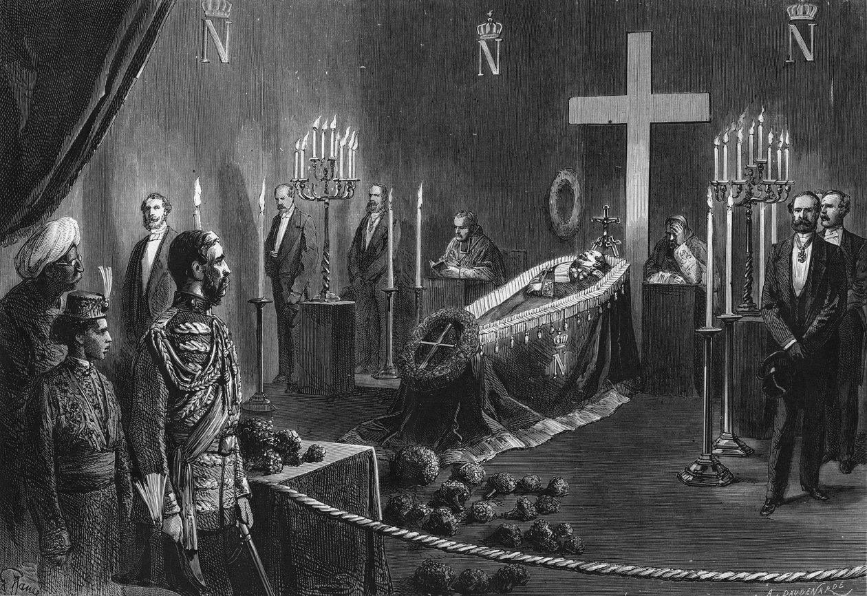 Mort de Napoléon III : les restes de Napoléon III dans la chapelle ardente de Cambden House le 14 février 1873. - French School