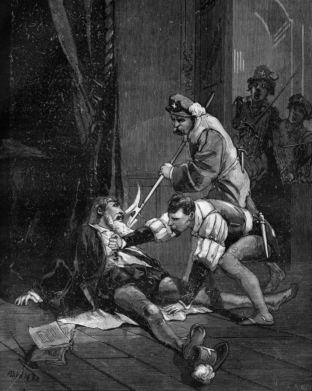 Mort de Petrus Ramus. Pierre de La Ramée humaniste, mathématicien et philosophe français (1515 -1572). - French School