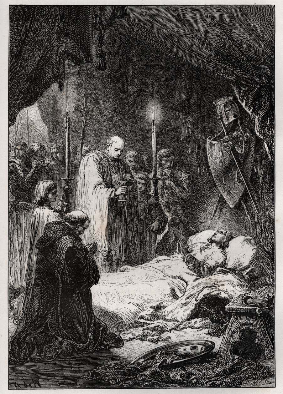 Mort de Saint Louis à Tunis le 25 août 1270 - Mort de Saint Louis (durant la 7ème croisade, le 25 août 1270) - gravure de "L