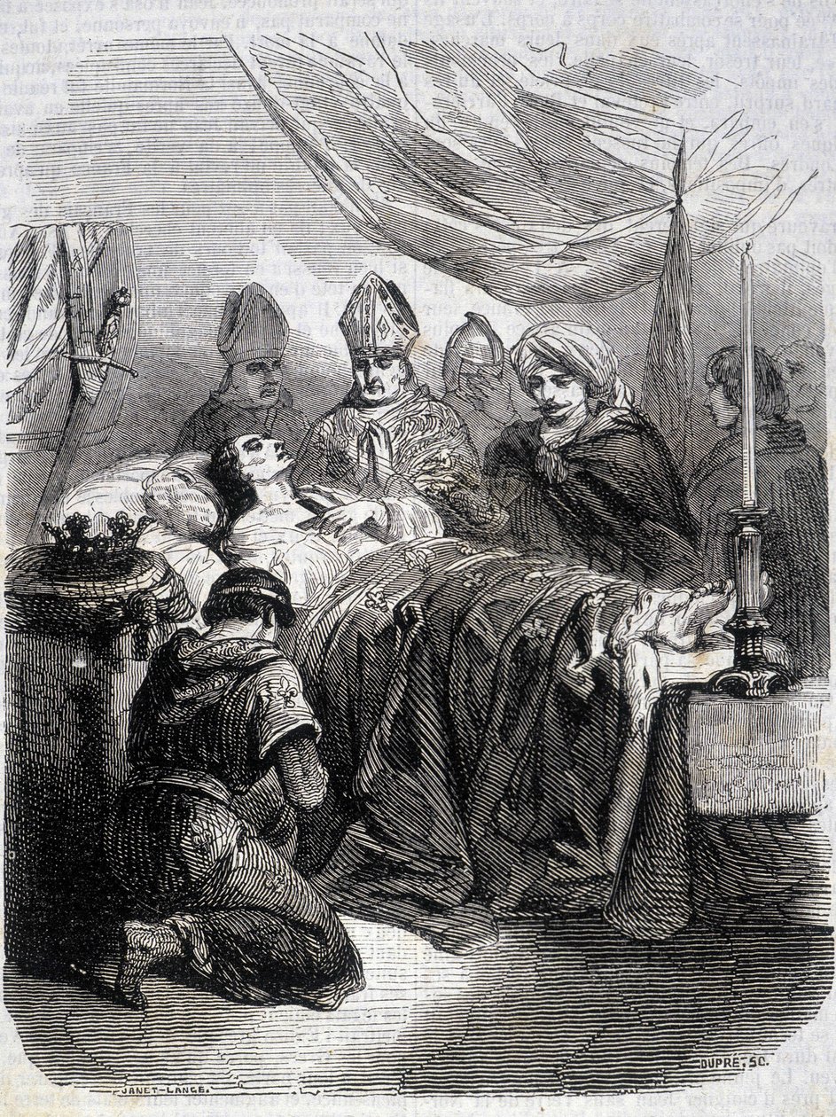 Mort de Saint Louis en Palestine en 1270 - dans « Histoire de France » par L.-P. Anquetil - French School