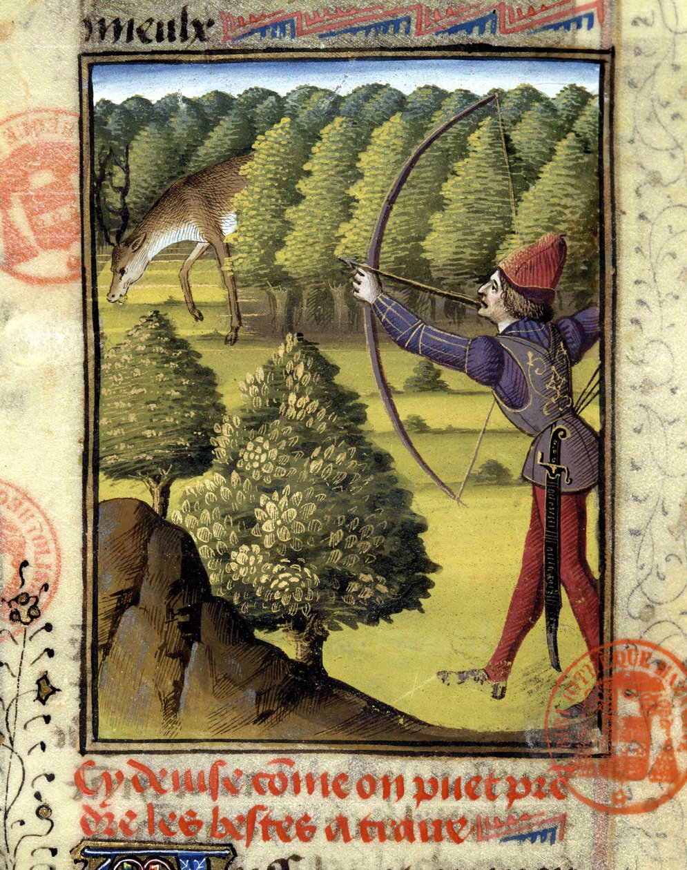 Chasse au cerf - dans « Livre de chasse de Gaston Phébus, comte de Foix, seigneur de Béarn » - French School
