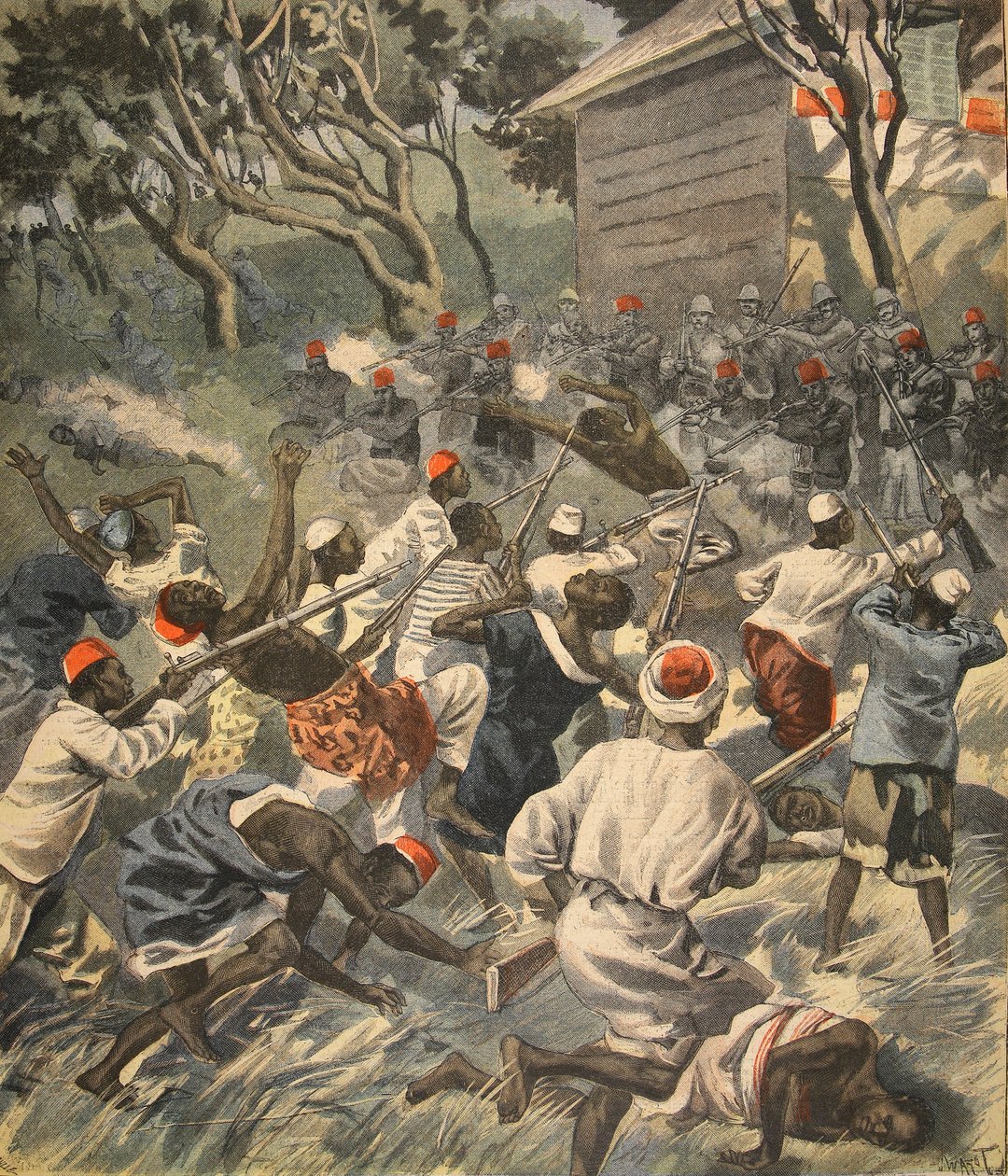 Défaite des Sakalava, Madagascar, illustration du Petit Journal : Supplément illustré, 3 avril 1898 - French School