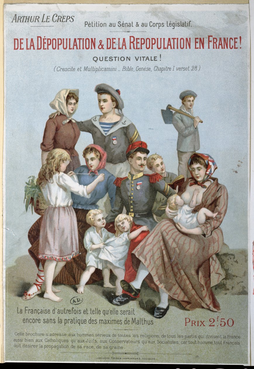 Dépopulation et repopulation en France, livret par Arthur Le Creps contre le malthusianisme, 1895 - French School