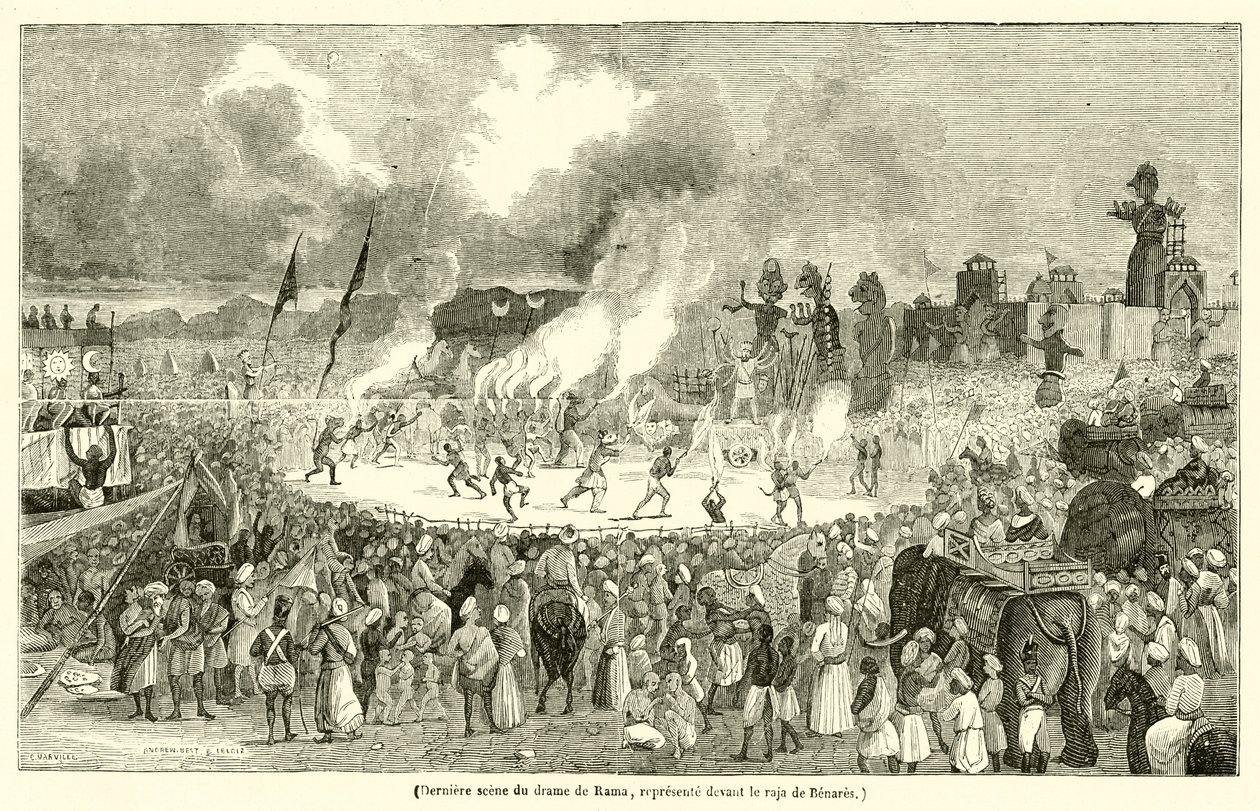 Derniere scene du drame de Rama, represente devant le raja de Benares (engraving) - French School