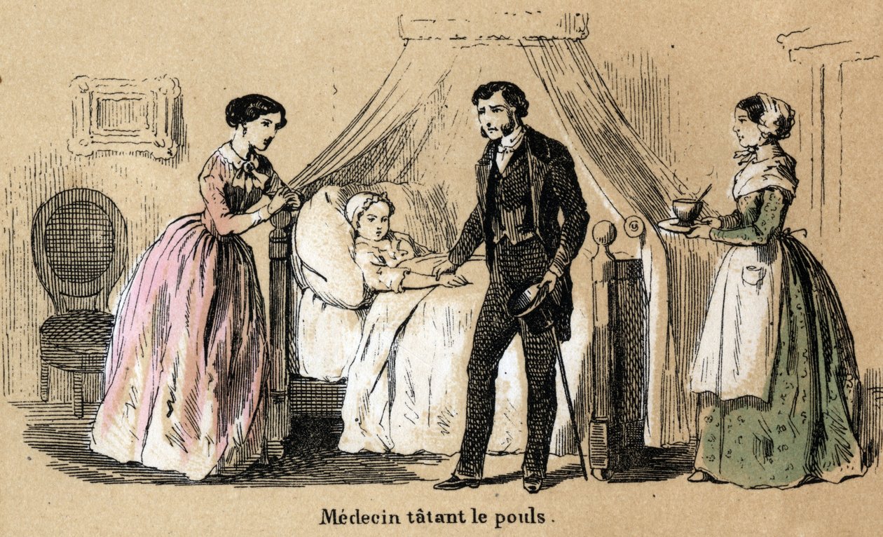 Les cinq sens : le toucher, un médecin prenant le pouls d