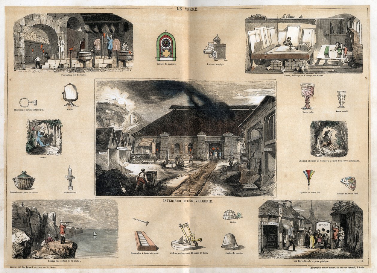 Description des différentes étapes de fabrication et usages du verre : vue de l