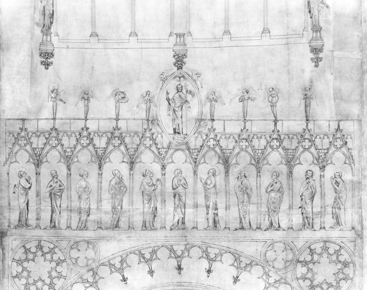 Conception de la galerie des rois sur la façade de la cathédrale de Strasbourg, vers 1380 (détail) - French School