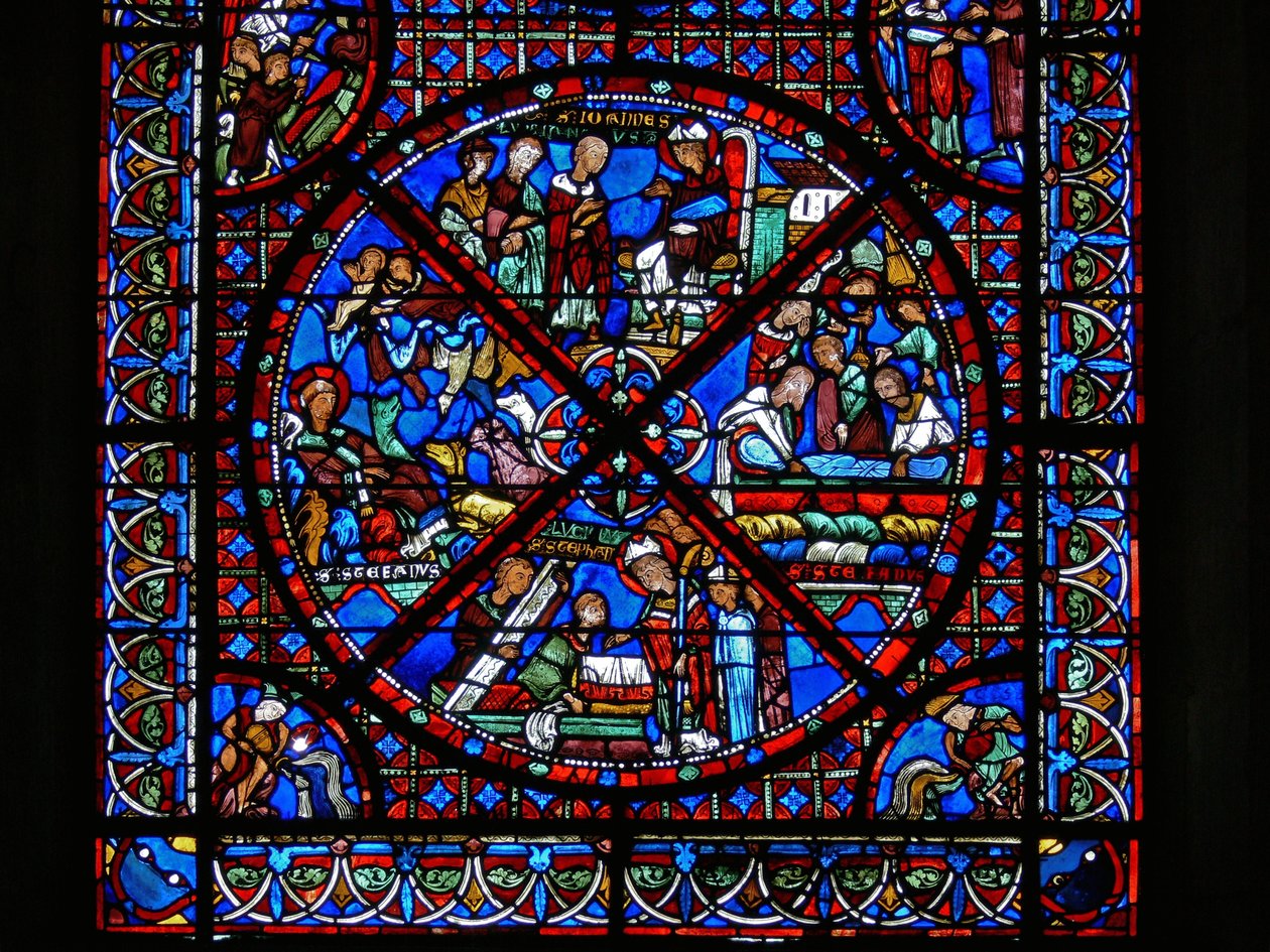 (détail) scènes de la vie de Saint Étienne - French School