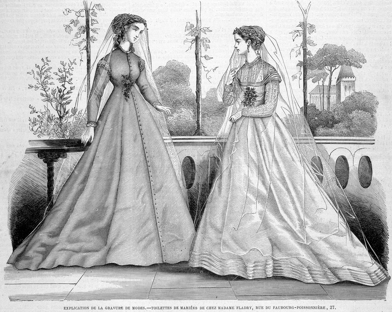 Deux toilettes de mariées de chez madame Fladry - dans "La Mode illustrée" du 29/09/1867 - French School