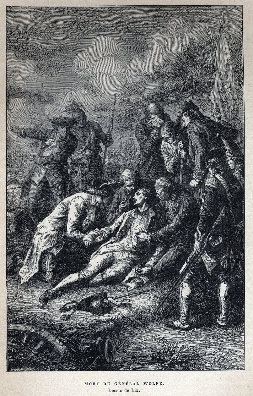 Découverte du Canada : mort du général James Wolfe (1727-1759) militaire britannique à la bataille de Québec le 13 septembre - French School