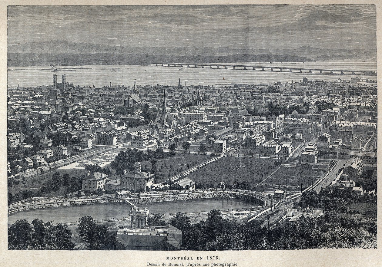 Découverte du Canada : vue de la ville de Montréal en 1875. Dessin de Benoist d
