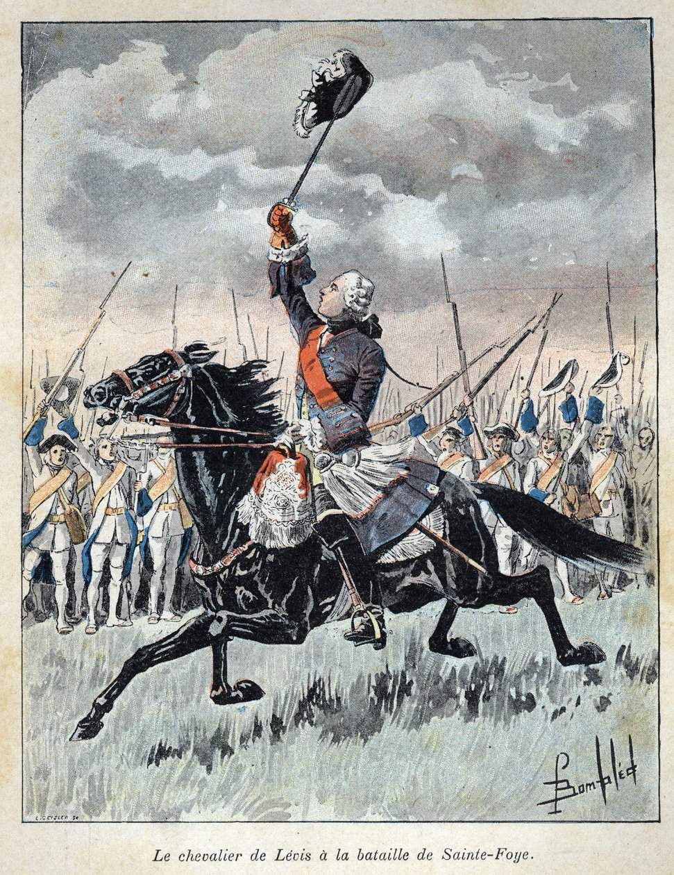 François Gaston dit Chevalier de Lévis (1719-1787) encourageant ses troupes militaires à la bataille de Sainte-Foy le 27 avril 1760 contre l