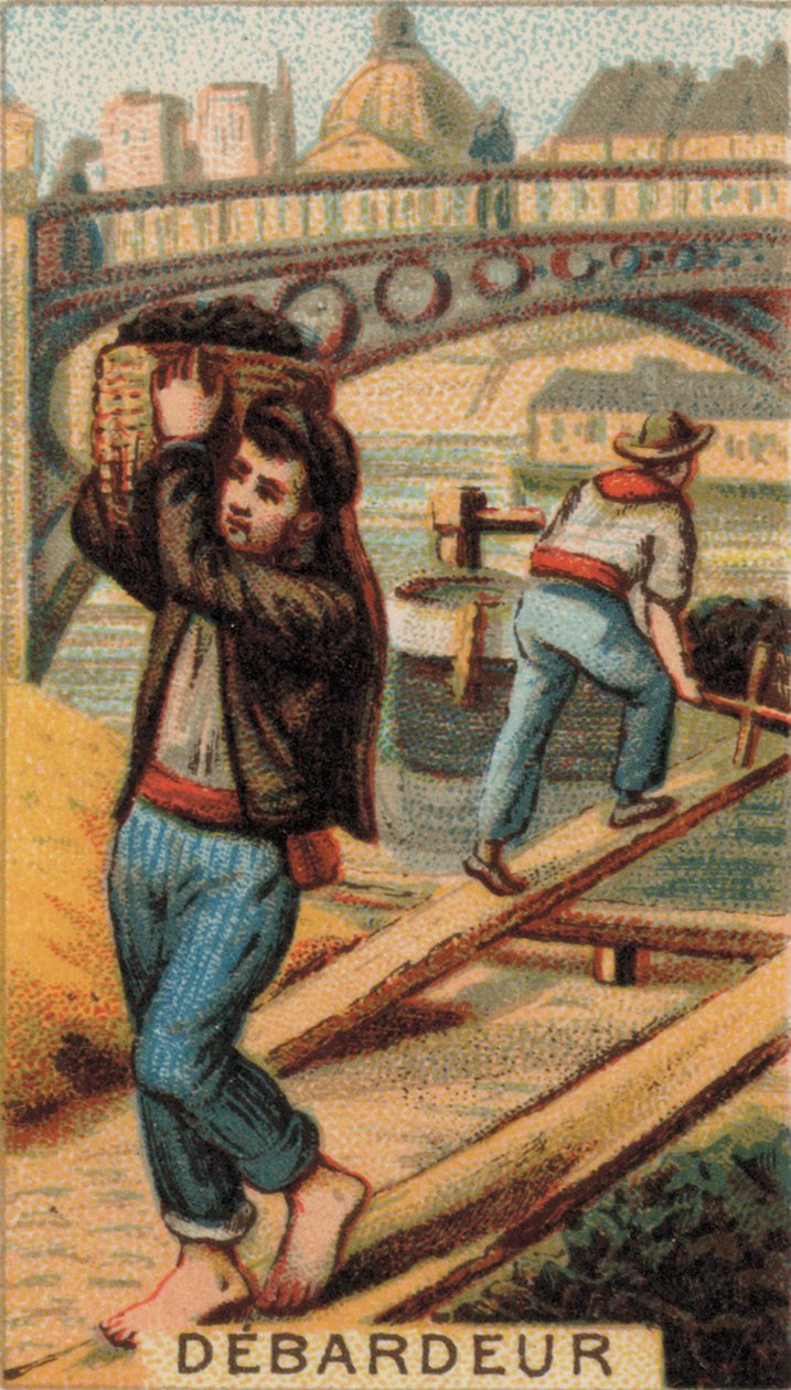 Docker déchargeant une barge (chromolitho) - French School