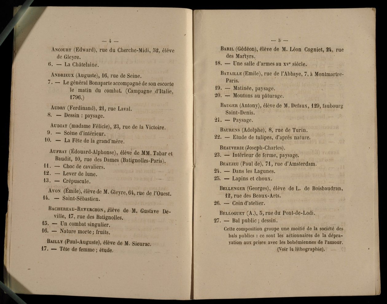 Double page du Salon des Refusés, 1863 - French School