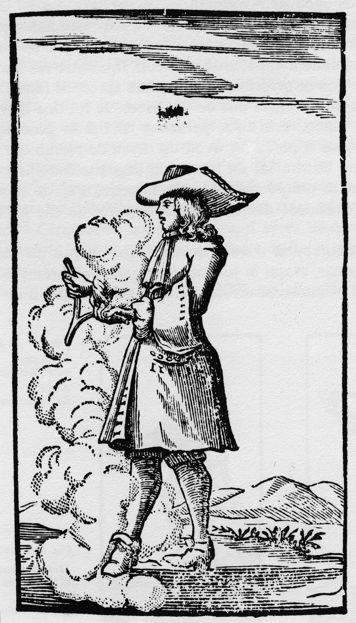 Sourcier avec baguette de sourcier - Rhabdomancie - Explication de la baguette dans « La Physique occulte, ou Traité de la baguette divinatoire » - Paris 1693 par l